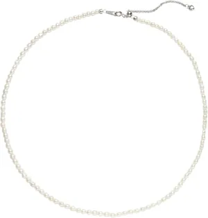 Pearl Necklace 16in 3/4/6MM White Freshwater Pearl Choker Strands Sterling Silver Clasp Necklace for Women/Mother Jewelry Gifts for Wedding Birthday