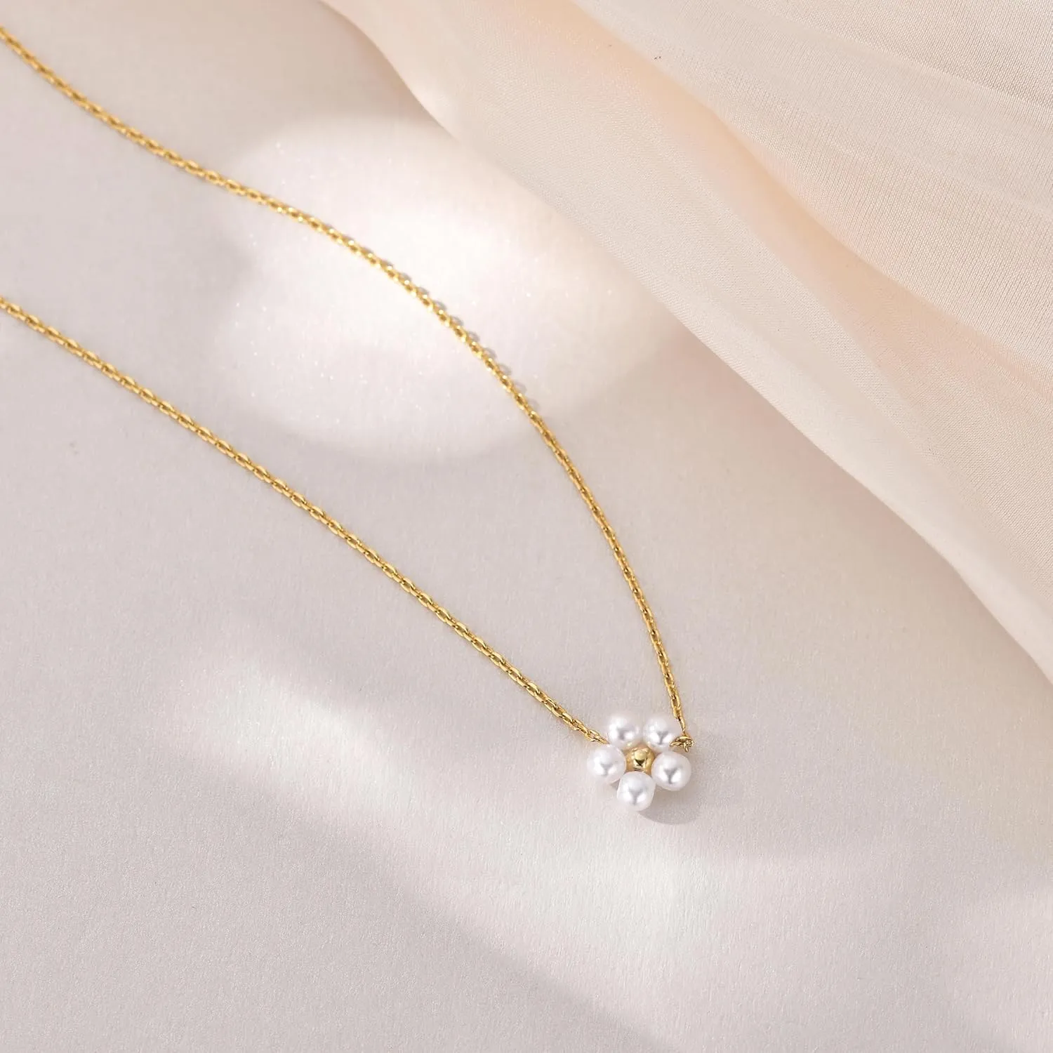 Pearl Necklace for Women Trendy,14k Gold Plated Necklace Dainty Wedding Necklace Small Cute Choker Necklaces Beaded Lariat Drop Vintage Waterproof Jewelry for Womens mom Gold Jewelry Fashion Gifts