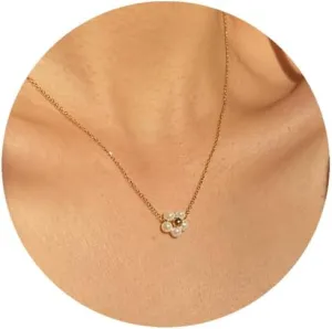Pearl Necklace for Women Trendy,14k Gold Plated Necklace Dainty Wedding Necklace Small Cute Choker Necklaces Beaded Lariat Drop Vintage Waterproof Jewelry for Womens mom Gold Jewelry Fashion Gifts