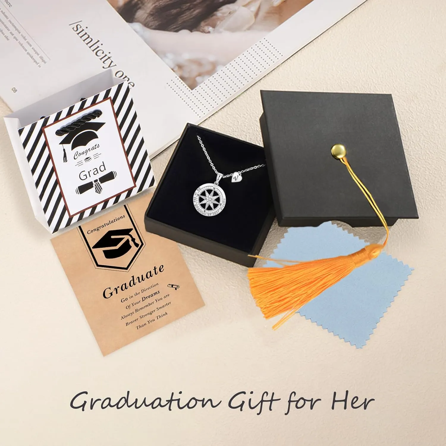 Peeshow Graduation Gifts for Her, 2025 Graduation Jewelry Compass Necklaces for Women, Middle High College School Graduation Gifts for Daughter Granddaughter Sister Niece Friend Graduation Classmate