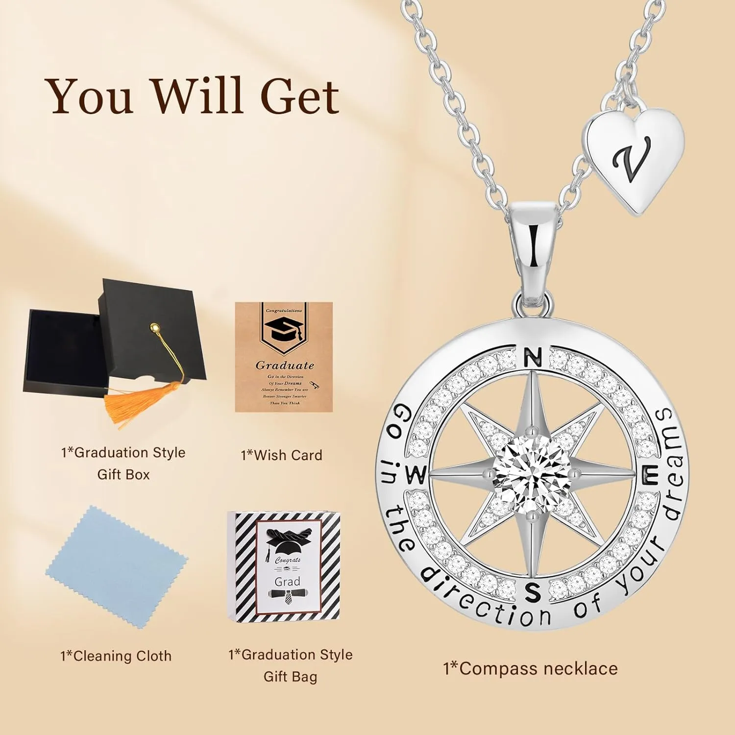 Peeshow Graduation Gifts for Her, 2025 Graduation Jewelry Compass Necklaces for Women, Middle High College School Graduation Gifts for Daughter Granddaughter Sister Niece Friend Graduation Classmate