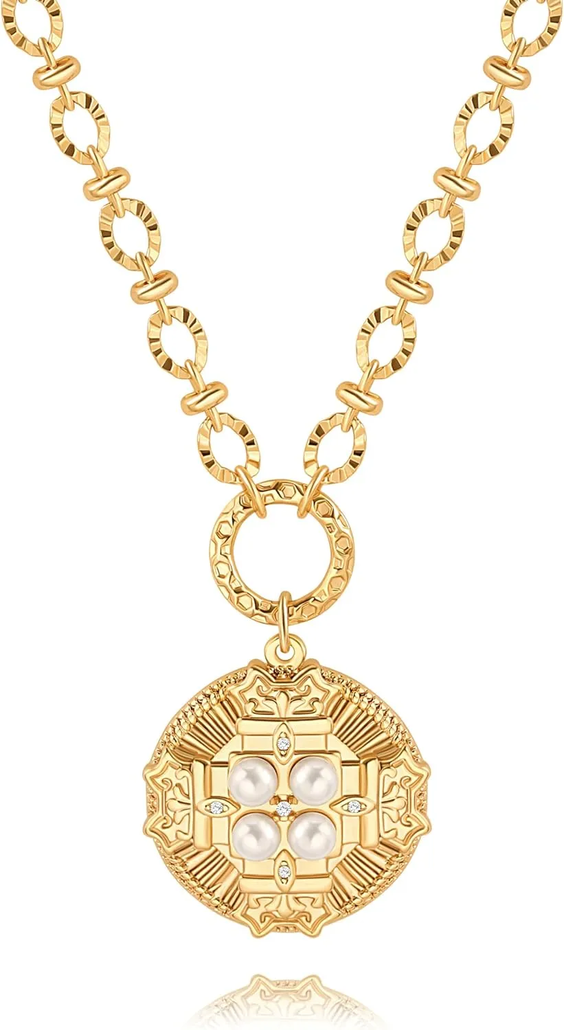 PERNNLA PEARL Dainty 18K Gold Chain Teardrop Pendant Necklace for Women Trendy Cute Toggle Necklace Minimalist Jewelry