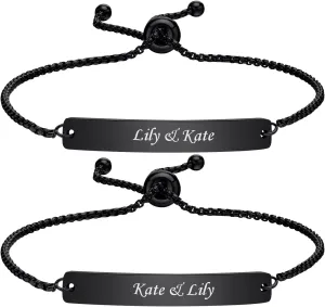 Personalized BFF Bracelets for 2-Personalized Minimalist Delicate Stainless Steel Initial Nameplate Bar ID Adjustable Slider Bracelets for Sisters,BFF Friendship Jewelry,Bridesmaid Gift