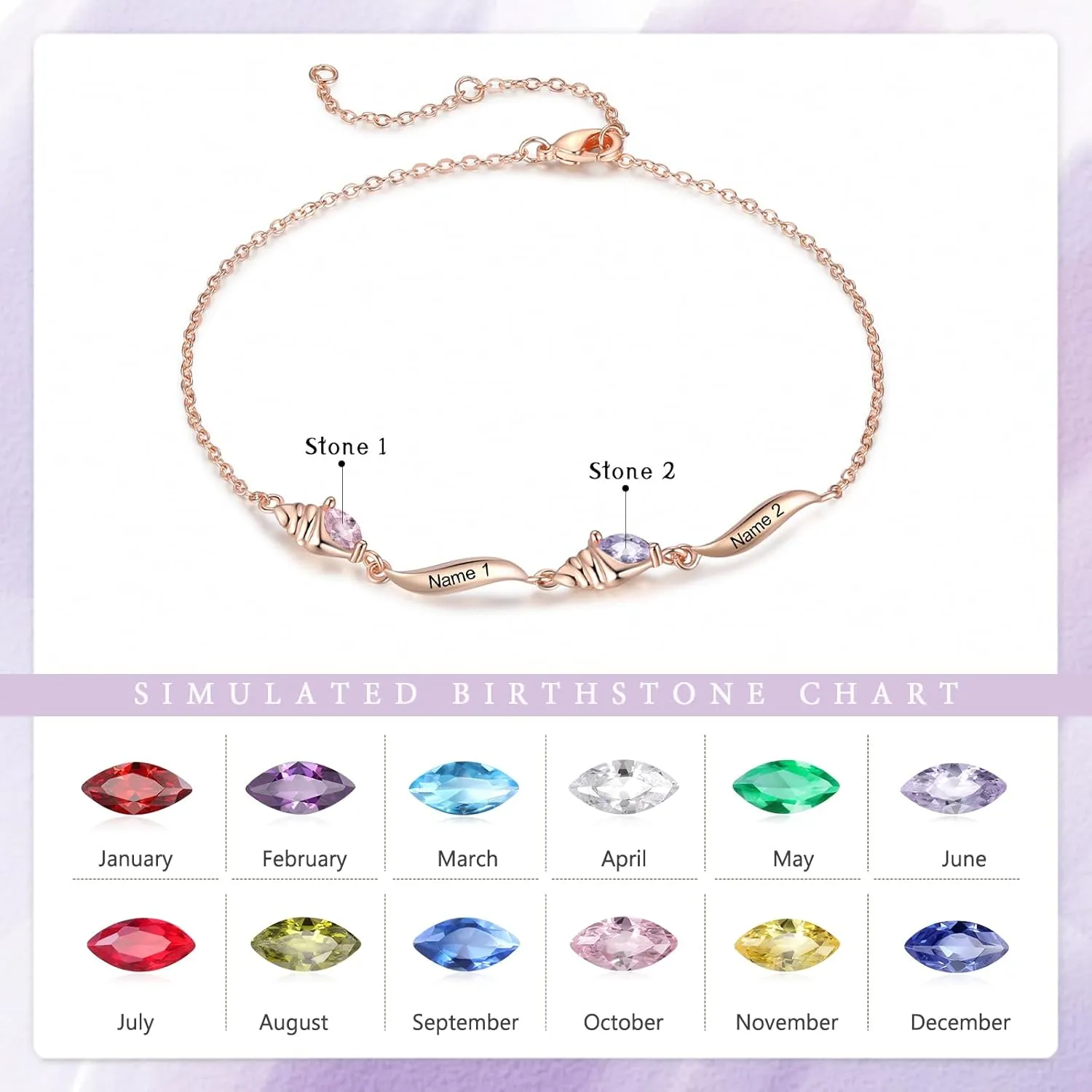 Personalized Birthstone Charm Bracelet for Women Custom Name Birthstones Mother Daughter Infinity Bracelets Gifts for BFF Friendship