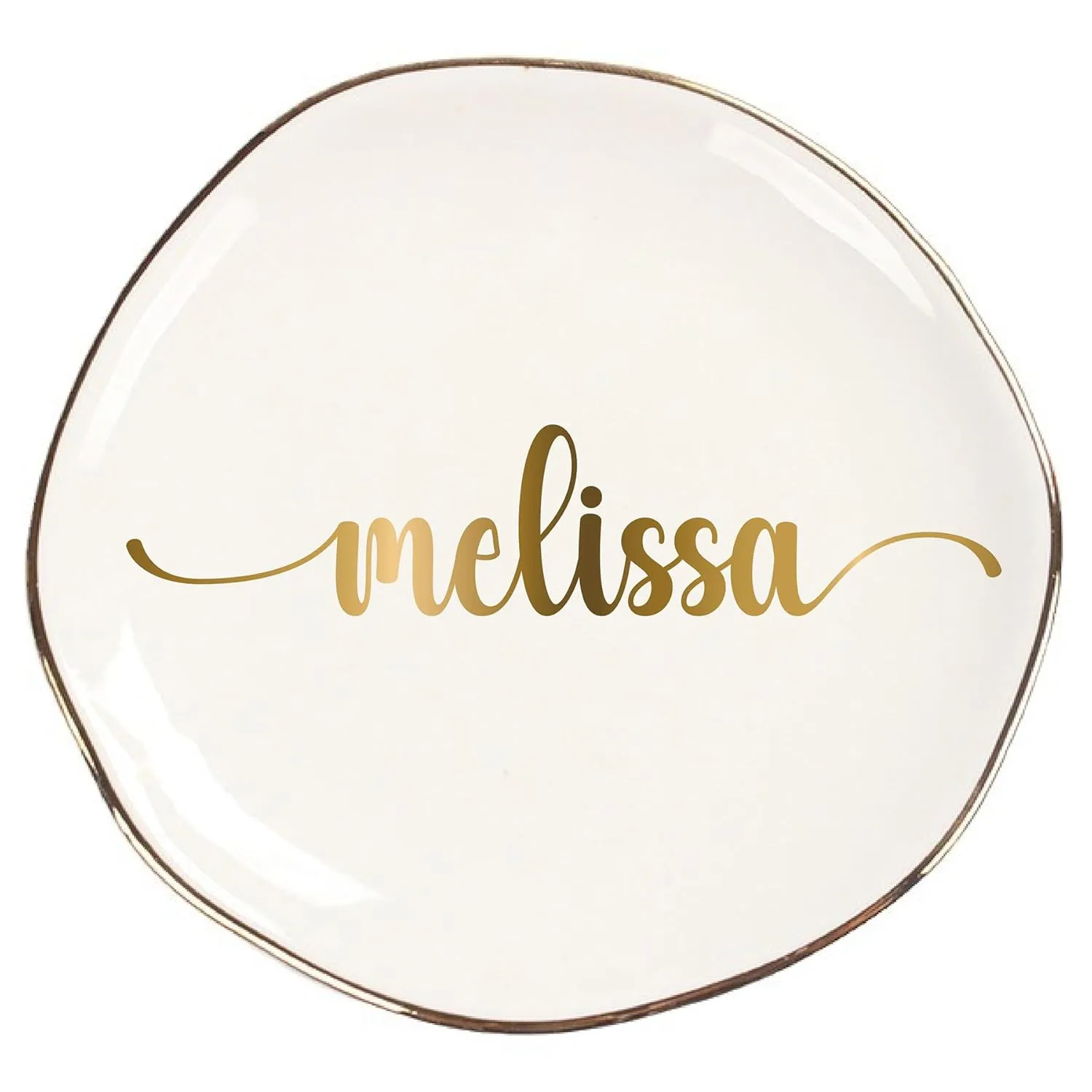 Personalized Ceramic Gold Trim Jewelry Tray Bridesmaid Wedding Engagement Gifts Jewelry Dish Decorative Trinket Custom Ring Dish With Name Couple Initials (Style A)