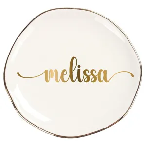 Personalized Ceramic Gold Trim Jewelry Tray Bridesmaid Wedding Engagement Gifts Jewelry Dish Decorative Trinket Custom Ring Dish With Name Couple Initials (Style A)