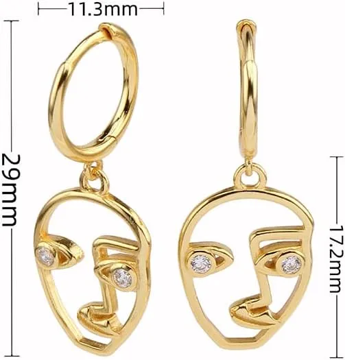 Personalized Face CZ Eye Abstract 925 Sterling Silver Cartilage Small Hoop Earrings for Women Unique Hollow Dangle Drop Huggie Hoops Hypoallergenic Fashion Jewelry Gifts Her Bff Birthday