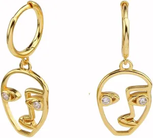 Personalized Face CZ Eye Abstract 925 Sterling Silver Cartilage Small Hoop Earrings for Women Unique Hollow Dangle Drop Huggie Hoops Hypoallergenic Fashion Jewelry Gifts Her Bff Birthday