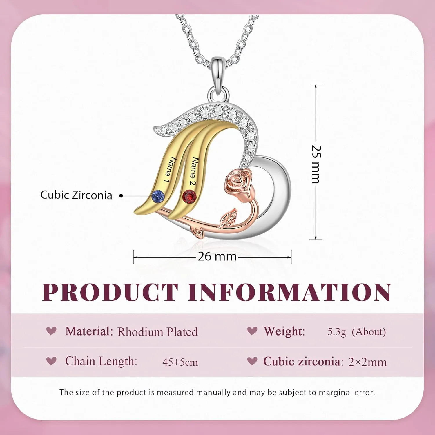 Personalized Heart Mom Necklace for Women with 2-5 Birthstones Custom Mother Necklace with Name Christmas Birthday Gift for Wife Grandma