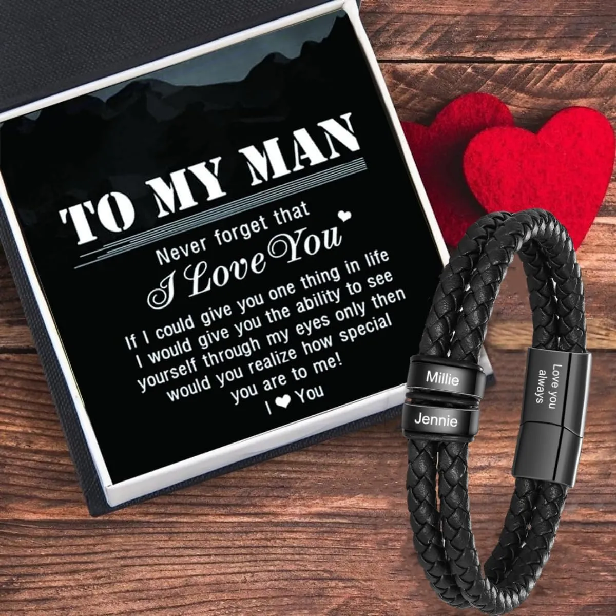 Personalized Leather Name Bracelet for Men  Custom Braided Mens Bracelet with 2-6 Engraved Beads, Unique Fathers Day Gift for Dad, Husband, Son, Grandpa
