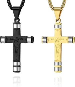 Personalized Matching Jesus Cross Pendant Necklace for Couples Stainless Steel Long Diastance Jesus Crucifix Necklace Christian Jewelry Gifts