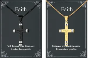 Personalized Matching Jesus Cross Pendant Necklace for Couples Stainless Steel Long Diastance Jesus Crucifix Necklace Faith Jewelry Gift for Men Women
