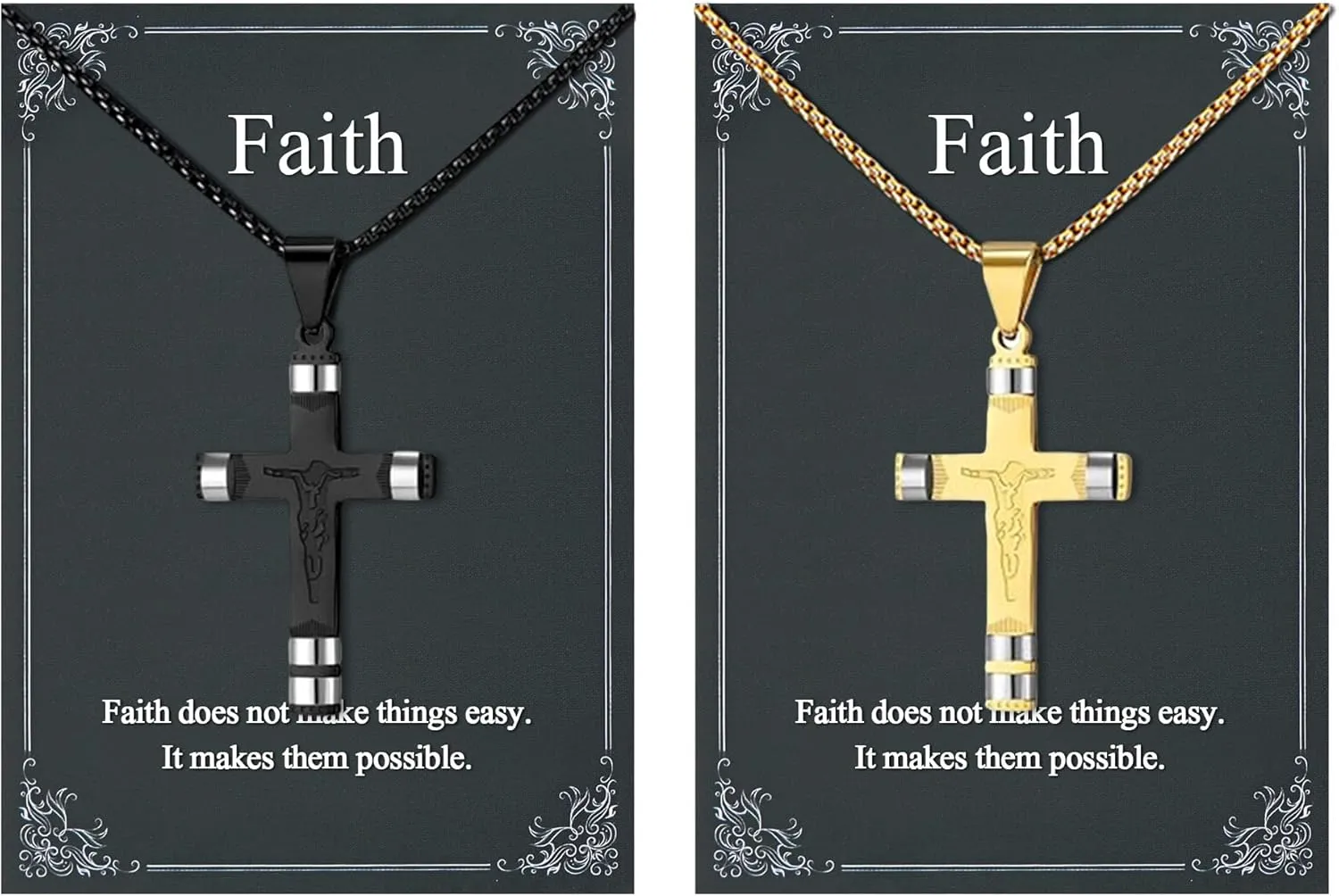 Personalized Matching Jesus Cross Pendant Necklace for Couples Stainless Steel Long Diastance Jesus Crucifix Necklace Faith Jewelry Gift for Men Women