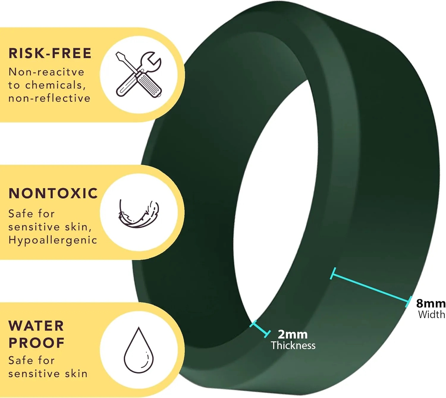 Personalized Mountain Beveled Silicone Ring for Couples, Engraved for Men Women & Ring Box Wedding Band