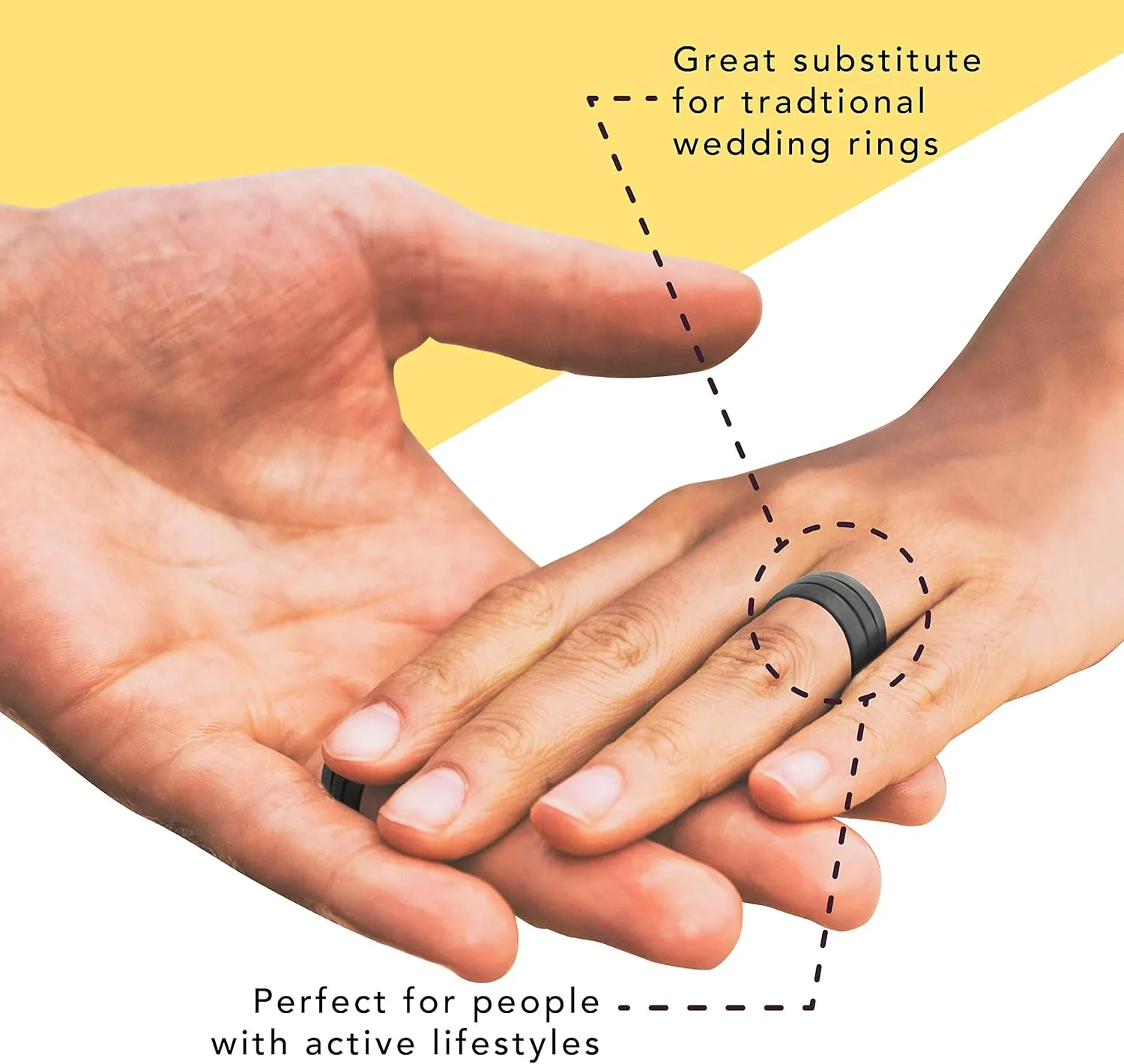 Personalized Mountain Beveled Silicone Ring for Couples, Engraved for Men Women & Ring Box Wedding Band