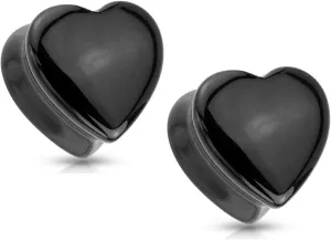 Pierced Owl - Natural Black Onyx Heart Shaped Saddle Plug Gauges, Sold As Pair