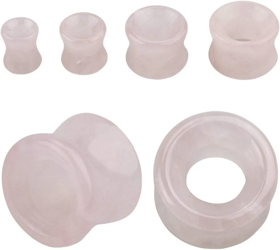 Pierced Owl - Natural Rose Quartz Stone Double Flared Tunnel Plug Gauges, Sold As Pair