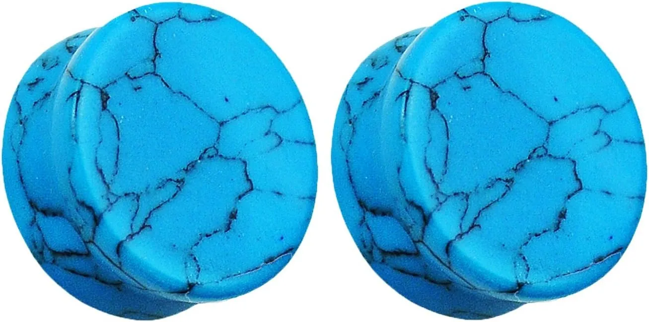 Pierced Owl - Natural Turquoise Stone Organic Double Flared Plugs, Sold as a Pair