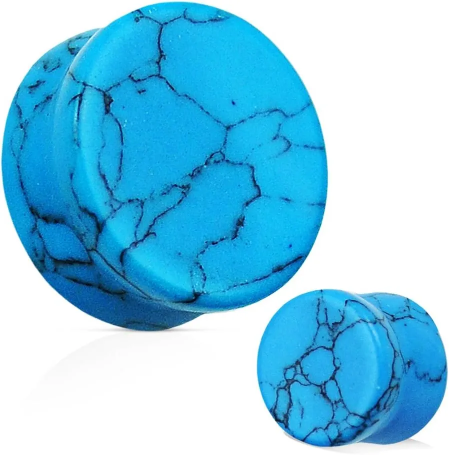 Pierced Owl - Natural Turquoise Stone Organic Double Flared Plugs, Sold as a Pair
