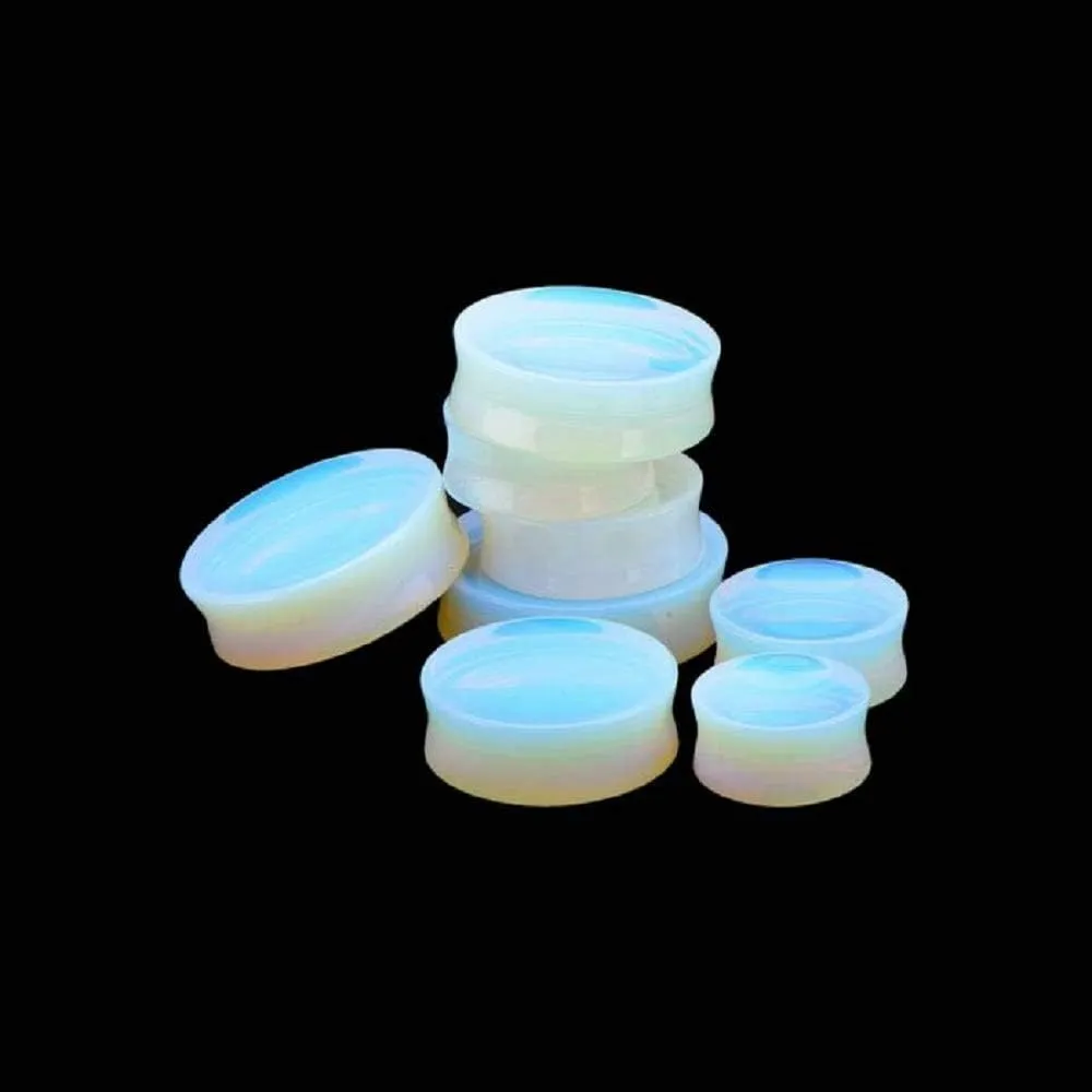 Pierced Owl - Opalite Concave Double Flared Saddle Plugs, Sold as a Pair