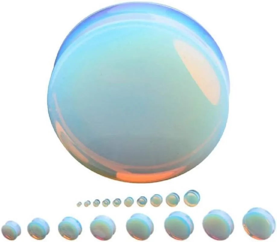 Pierced Owl - Opalite Concave Double Flared Saddle Plugs, Sold as a Pair