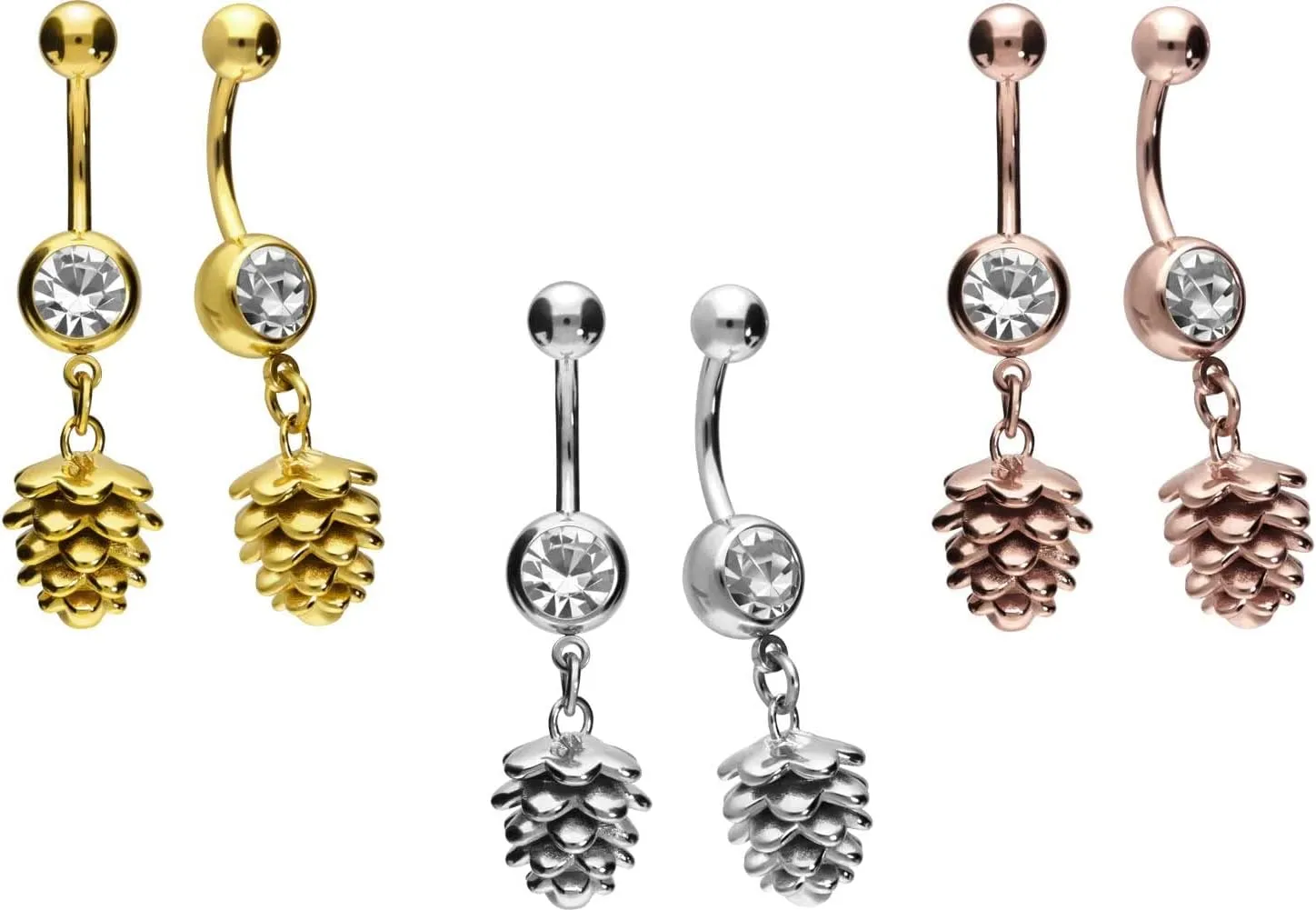 PIERCINGLINE surgical steel belly button piercing with pine cone design - Bananabell Piercing in 3 stylish colors