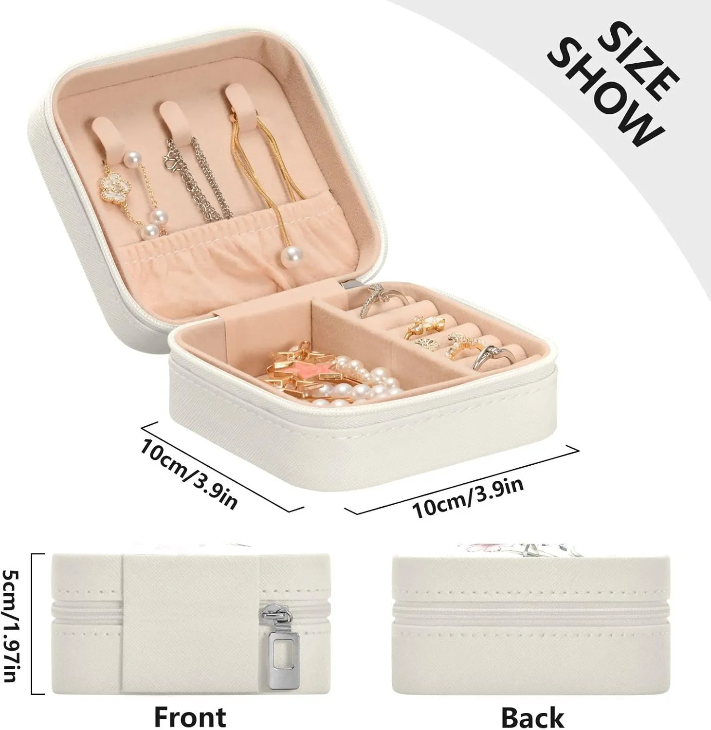 Pink Flowers White Travel Jewelry Case Jewelry Box Organizer for Women Girls Man Small Mini Portable Jewelry Storage Box for Earring Ring Necklace