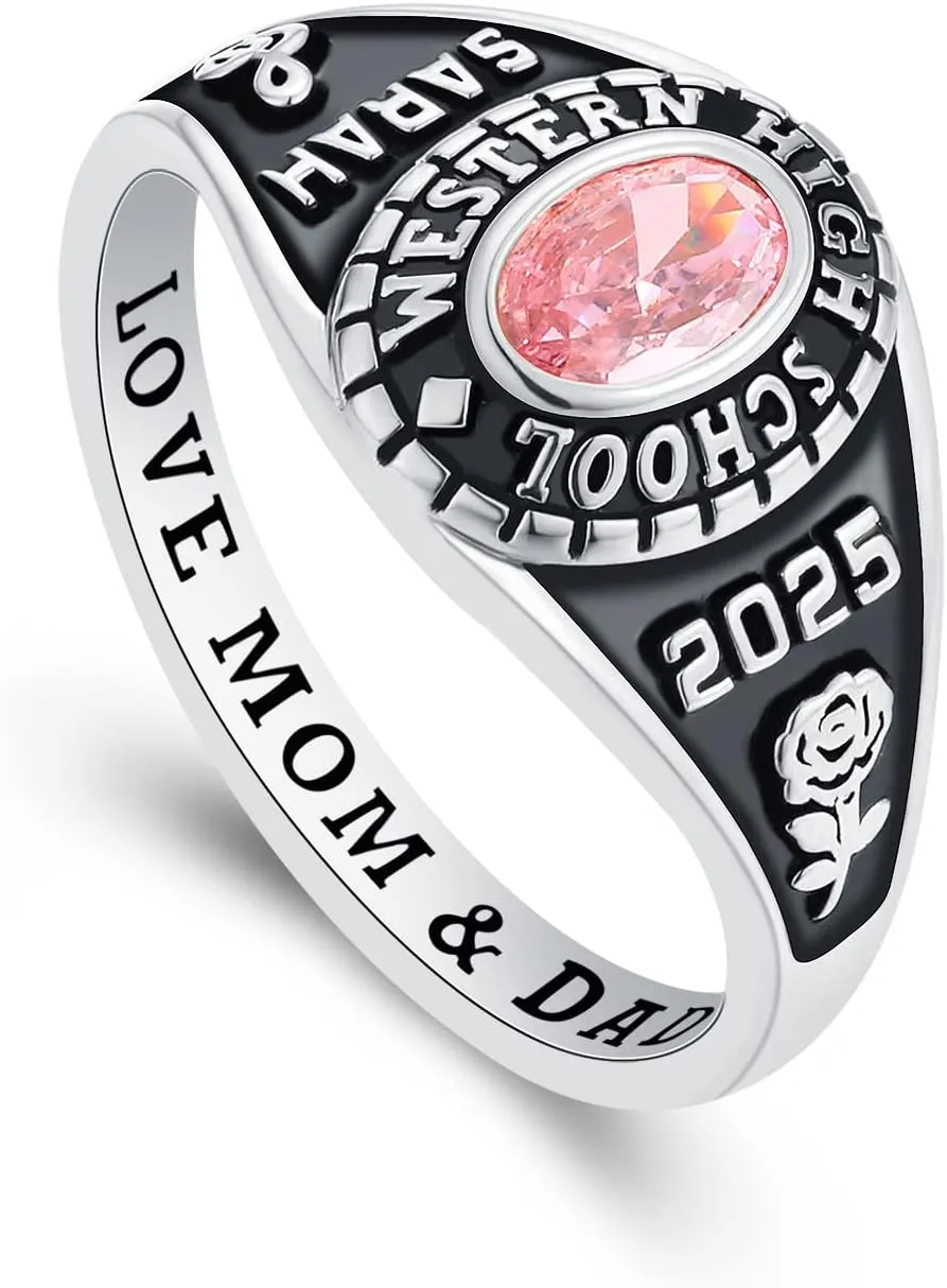 PJM Mementos USA Premium Class Ring Authentic Class Ring for Women  Delicate Classic Collection  Genuine 925 Sterling Silver or 10KT Gold  Customized High School College University Women's Class Ring  Graduation Gifts