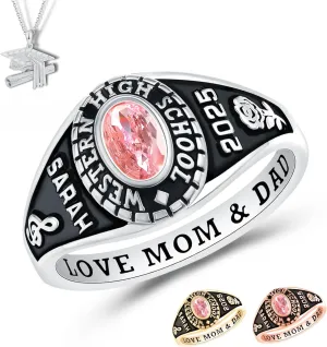 PJM Mementos USA Premium Class Ring Authentic Class Ring for Women  Delicate Classic Collection  Genuine 925 Sterling Silver or 10KT Gold  Customized High School College University Women's Class Ring  Graduation Gifts