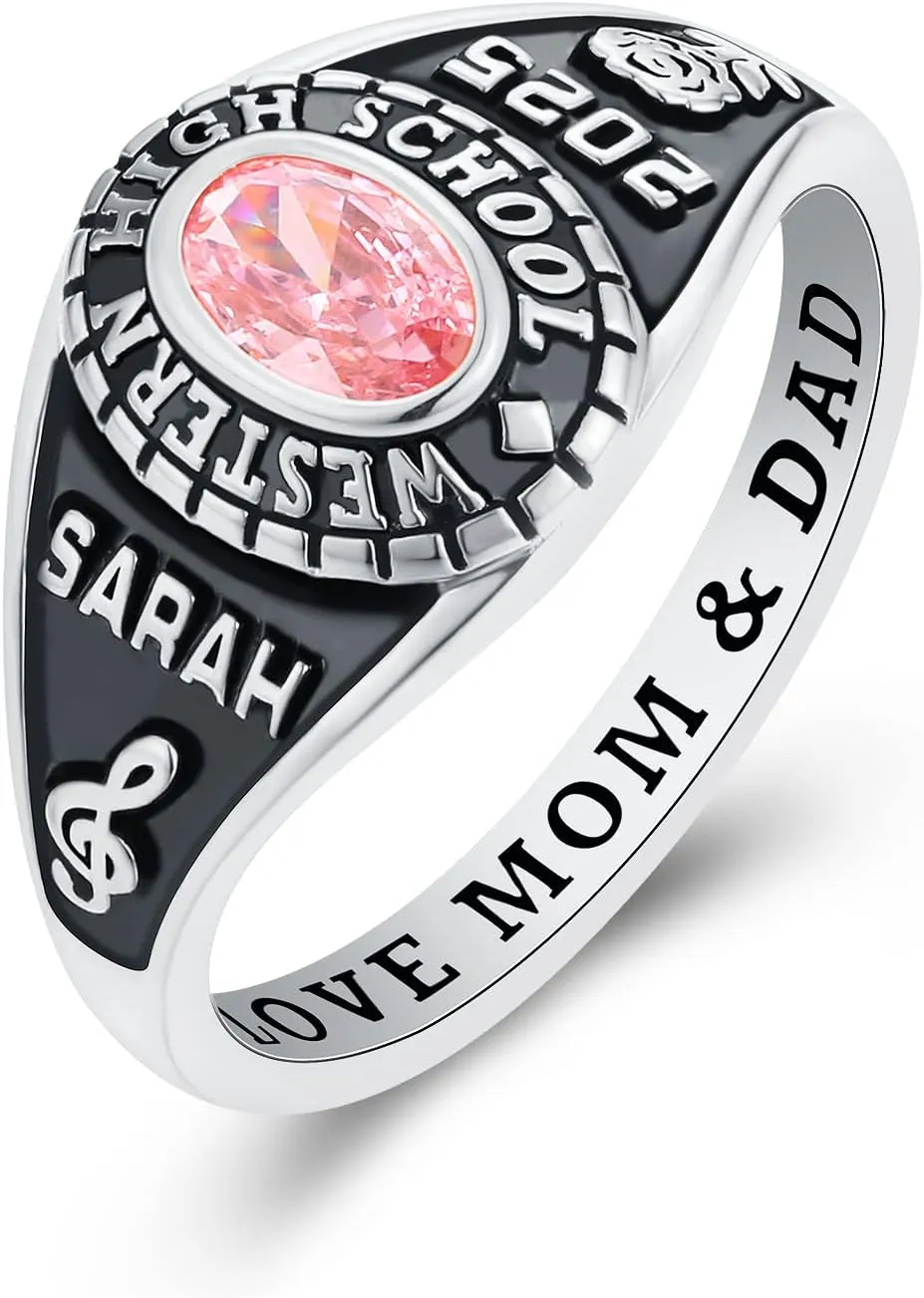 PJM Mementos USA Premium Class Ring Authentic Class Ring for Women  Delicate Classic Collection  Genuine 925 Sterling Silver or 10KT Gold  Customized High School College University Women's Class Ring  Graduation Gifts