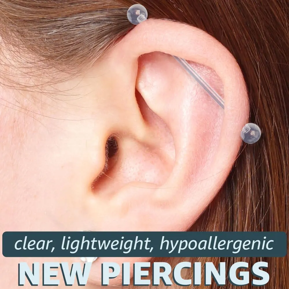 Plastic Nipple Rings - Clear Tongue Rings - Hypoallergenic Straight Barbell Bioflex Piercing Jewelry