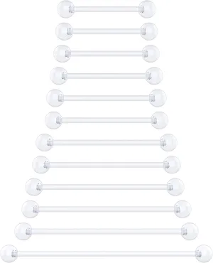 Plastic Nipple Rings - Clear Tongue Rings - Hypoallergenic Straight Barbell Bioflex Piercing Jewelry