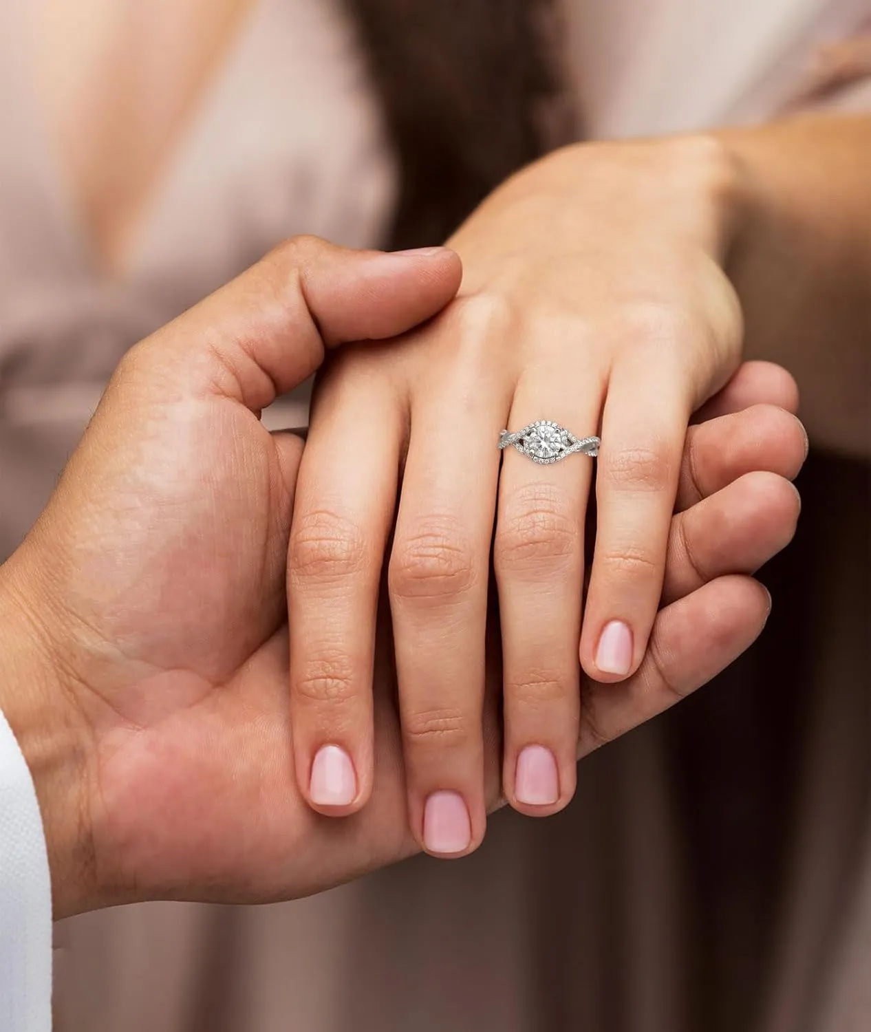 Platinum Plated 1.28 Carat (ctw) Moissanite Twisted Engagement Ring D Color VVS Clarity 925 Sterling Silver Infinity Promise Ring