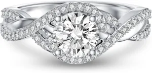 Platinum Plated 1.28 Carat (ctw) Moissanite Twisted Engagement Ring D Color VVS Clarity 925 Sterling Silver Infinity Promise Ring