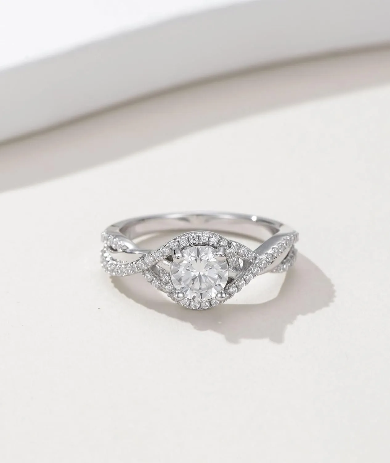 Platinum Plated 1.28 Carat (ctw) Moissanite Twisted Engagement Ring D Color VVS Clarity 925 Sterling Silver Infinity Promise Ring