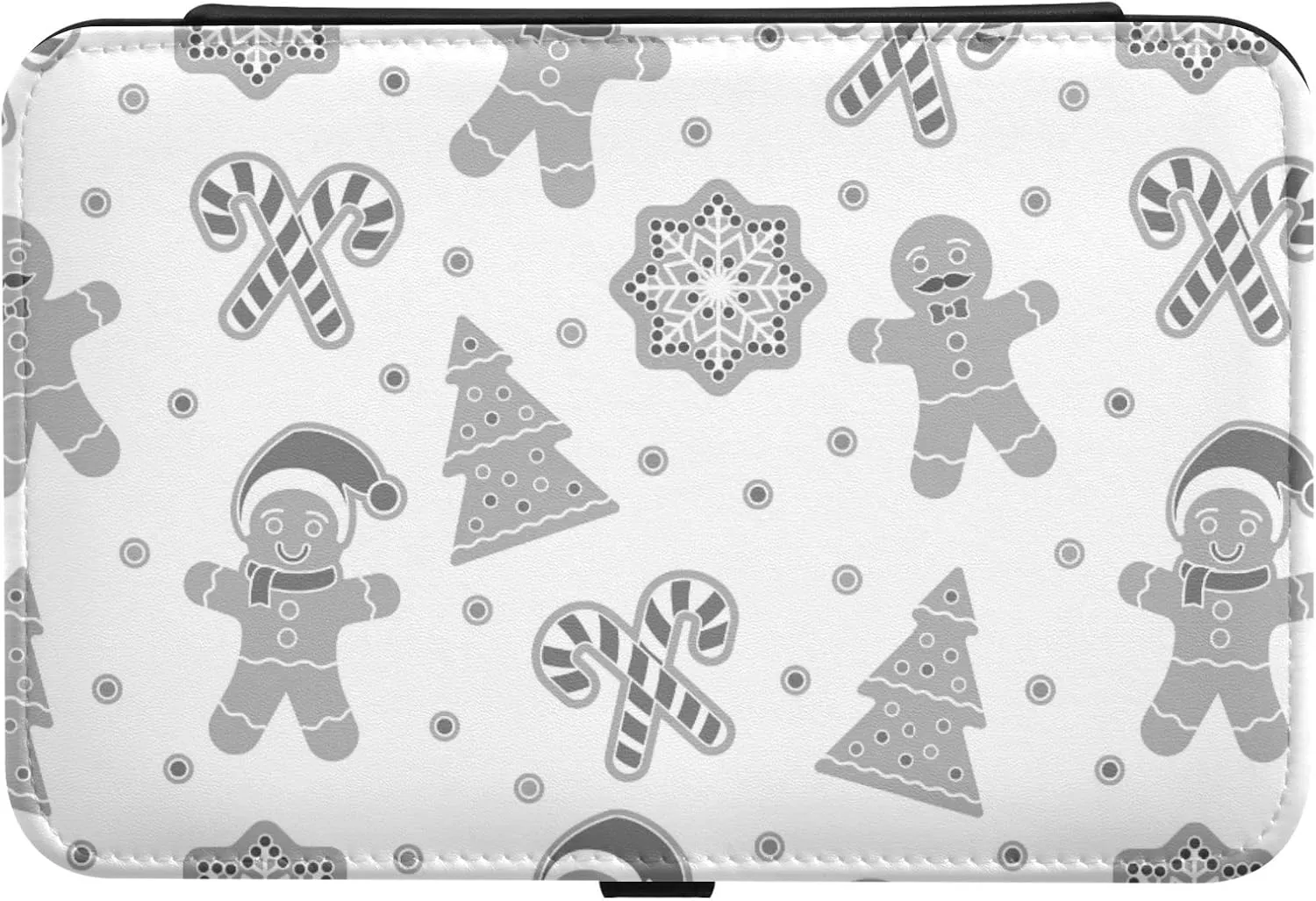Poeticcity Christmas Gingerbread Man Cookies Snow Flake Tree candy Cane Travel Jewelry Box, PU Leather Small Jewelry Organizer for Women, Black Storage Holder Boxes for Earrings, Rings, Necklaces