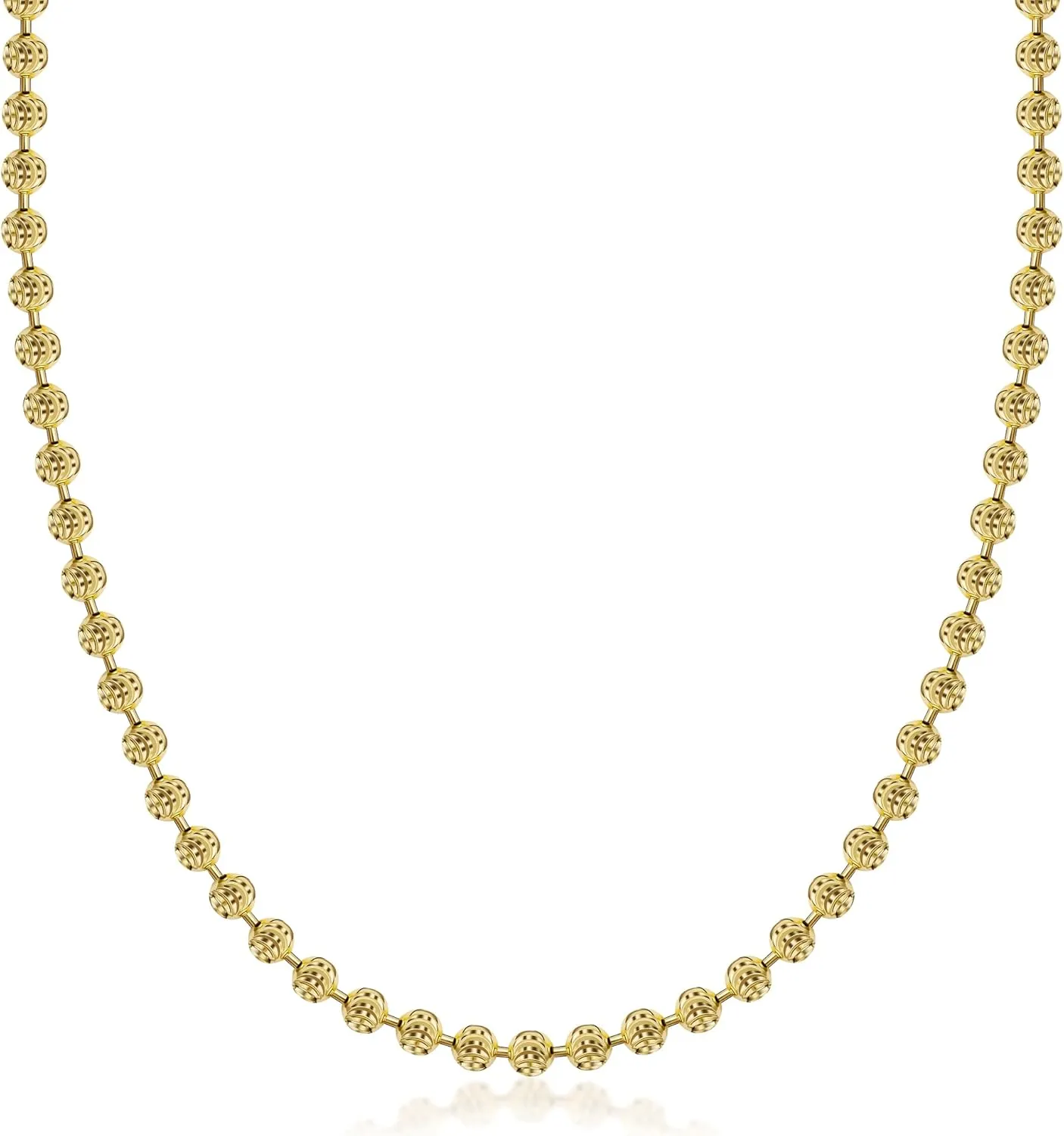 PORI JEWELERS 925 Sterling Silver 3mm, 4mm, 5mm Moon Cut Bead Chain Necklace - Made in Italy - Yellow, Silver