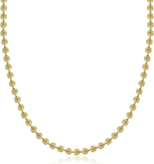 PORI JEWELERS 925 Sterling Silver 3mm, 4mm, 5mm Moon Cut Bead Chain Necklace - Made in Italy - Yellow, Silver