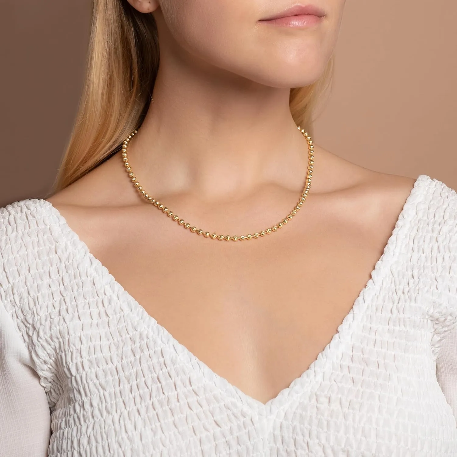 PORI JEWELERS 925 Sterling Silver 3mm, 4mm, 5mm Moon Cut Bead Chain Necklace - Made in Italy - Yellow, Silver