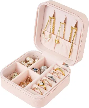 Portable Travel Jewelry Box Jewelry Case Travel Earring Ring Necklace Watch Lipstick Accesories Organizer for Girls Women(Pink)