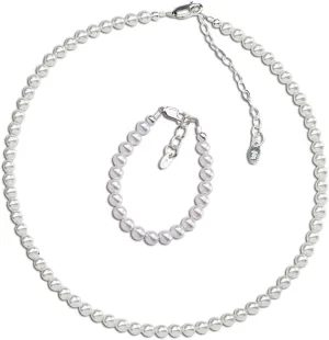 Precious Pieces Children's Sterling Silver Flower Girl High-End Austrian Simulated Pearl Bracelet, Necklace or Set for Girls, Toddlers, or Kids
