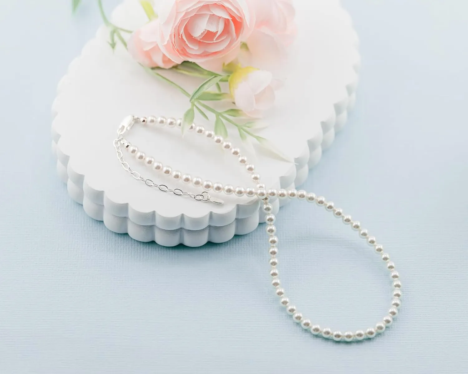 Precious Pieces Children's Sterling Silver Flower Girl High-End Austrian Simulated Pearl Bracelet, Necklace or Set for Girls, Toddlers, or Kids