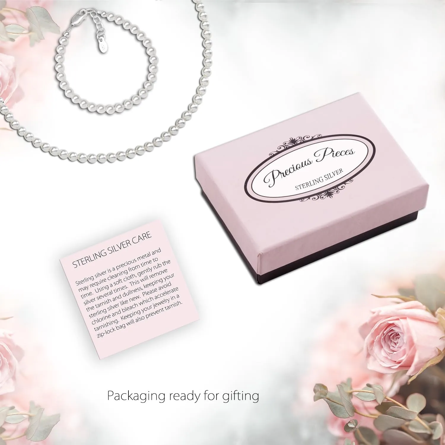Precious Pieces Children's Sterling Silver Flower Girl High-End Austrian Simulated Pearl Bracelet, Necklace or Set for Girls, Toddlers, or Kids