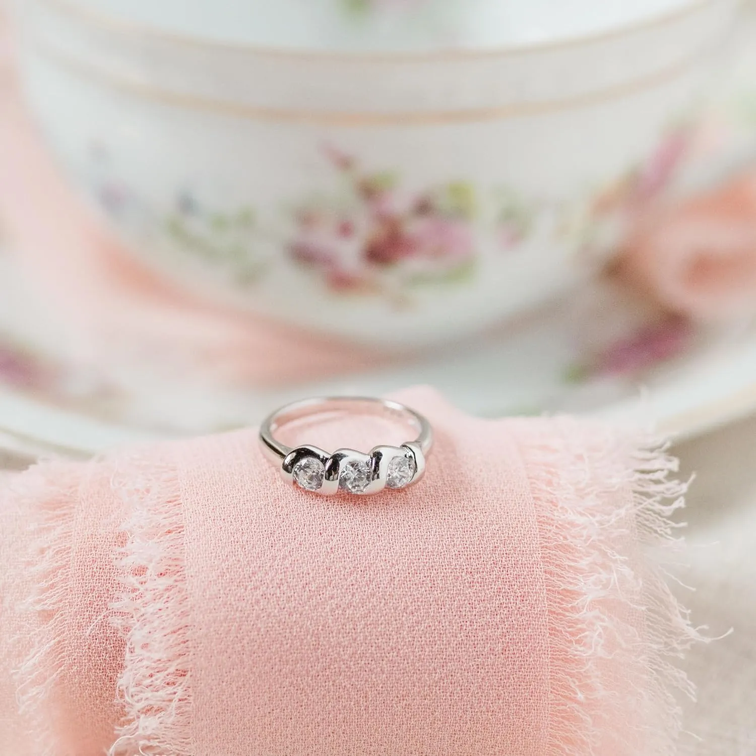 Precious Pieces Sterling Silver CZ Baby Ring with Twisted Band