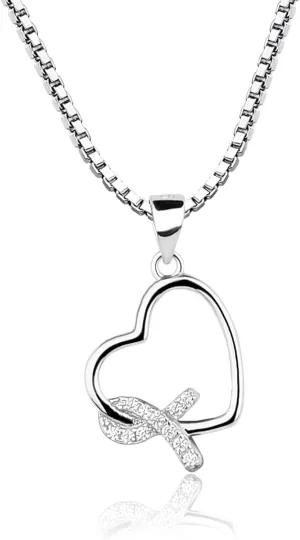 Precious Pieces Sterling Silver Heart "Never Give up - You are Loved" Cancer Survivor and Awareness Ribbon Necklace