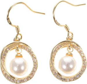 PRETYZOOM 1 Pair Imitation Pearl Earrings Hoop Earrings for Women Cultured Pearl Ear Rings Fashion Accessory Delicate Female Jewelry