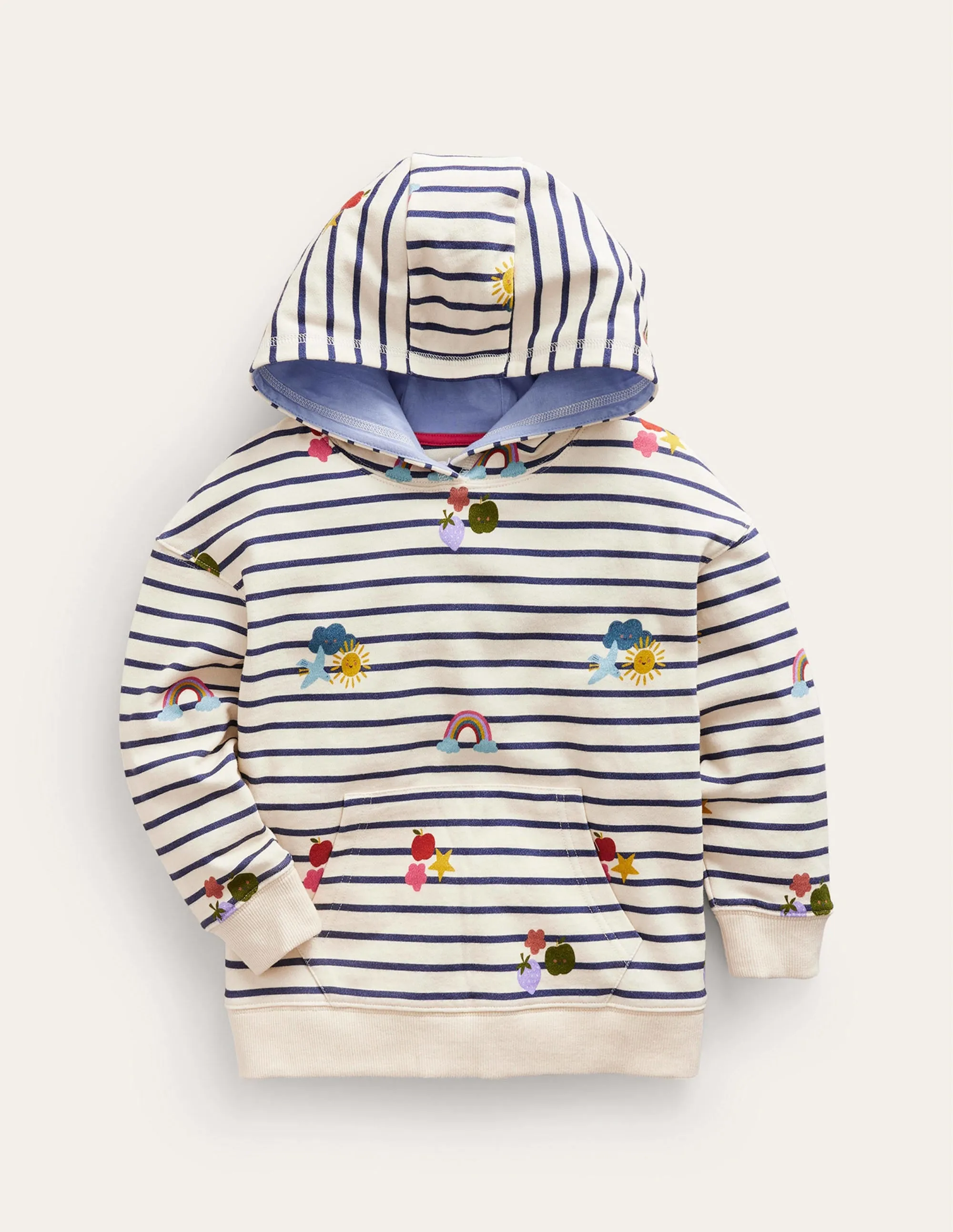 Printed Hoodie-Stripe Rainbow Clouds