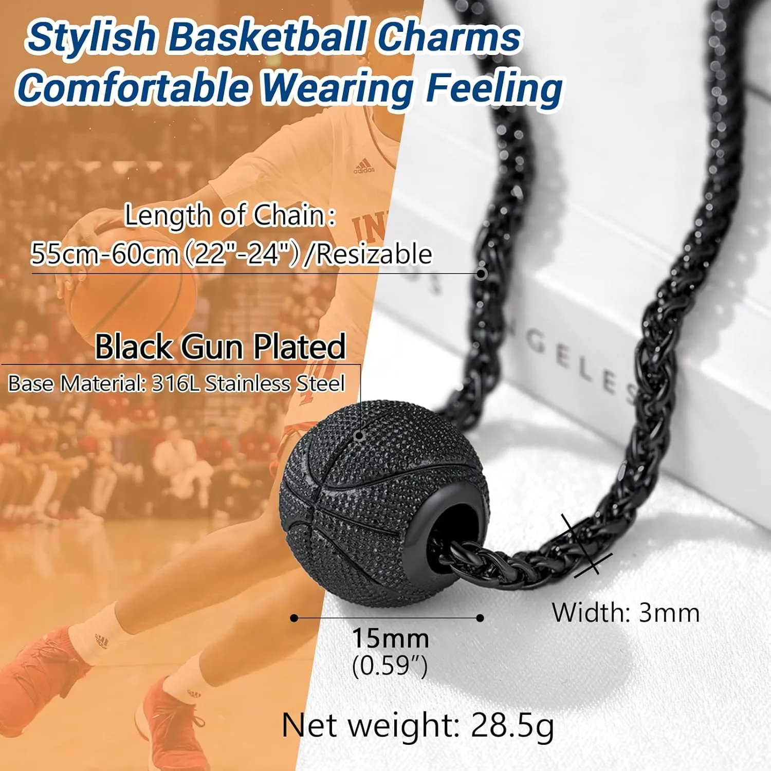 PROSTEEL 316L Stainless Steel 3D Football/Basketball/Volleyball/Baseball/Rugby Ball Cool Necklaces for Men, Sports Players Favors Jewelry, 22inch, Come with Box