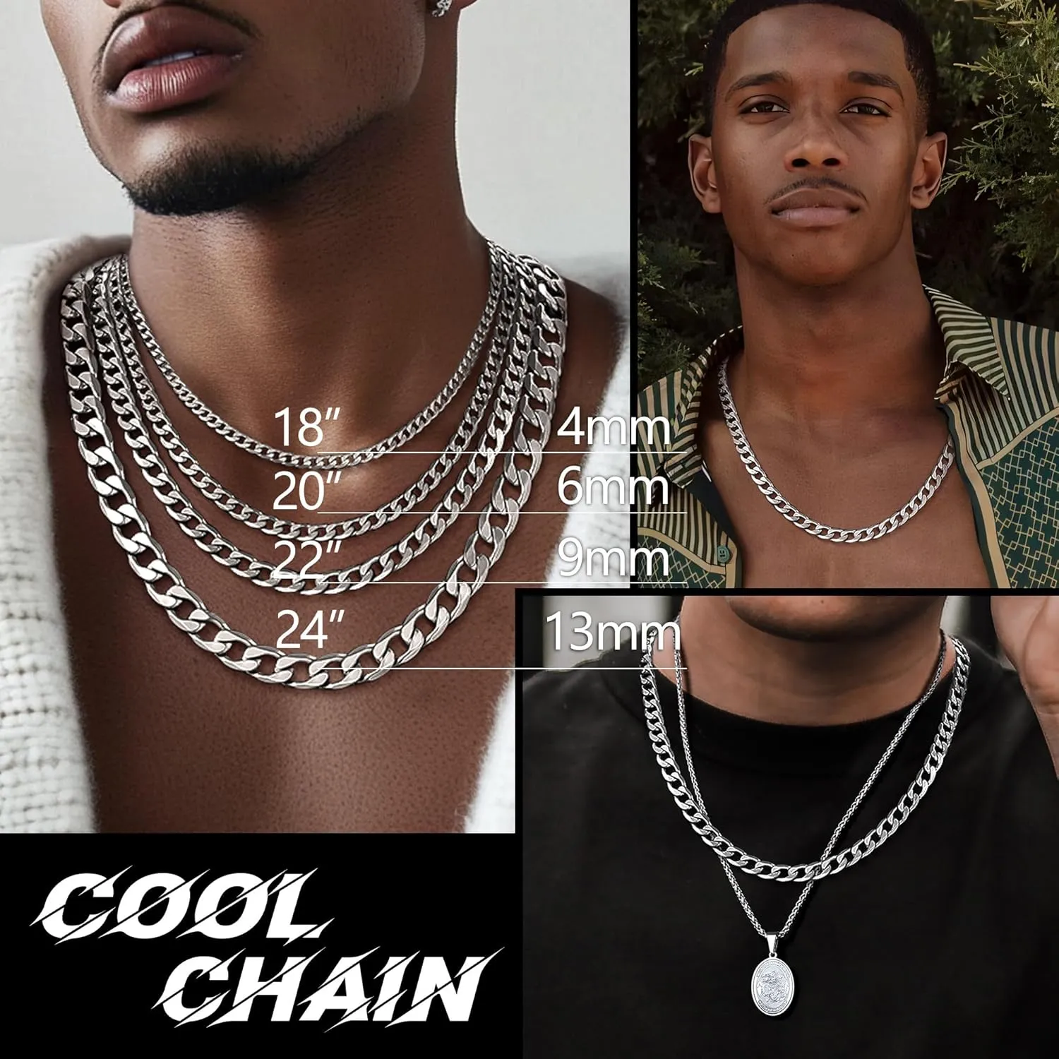PROSTEEL 316L Stainless Steel Cuban Link Chain Necklaces for Men, Black/18K Gold Plated, Hypoallergenic Jewelry, 4mm-13mm, 14"-30", Come with Box