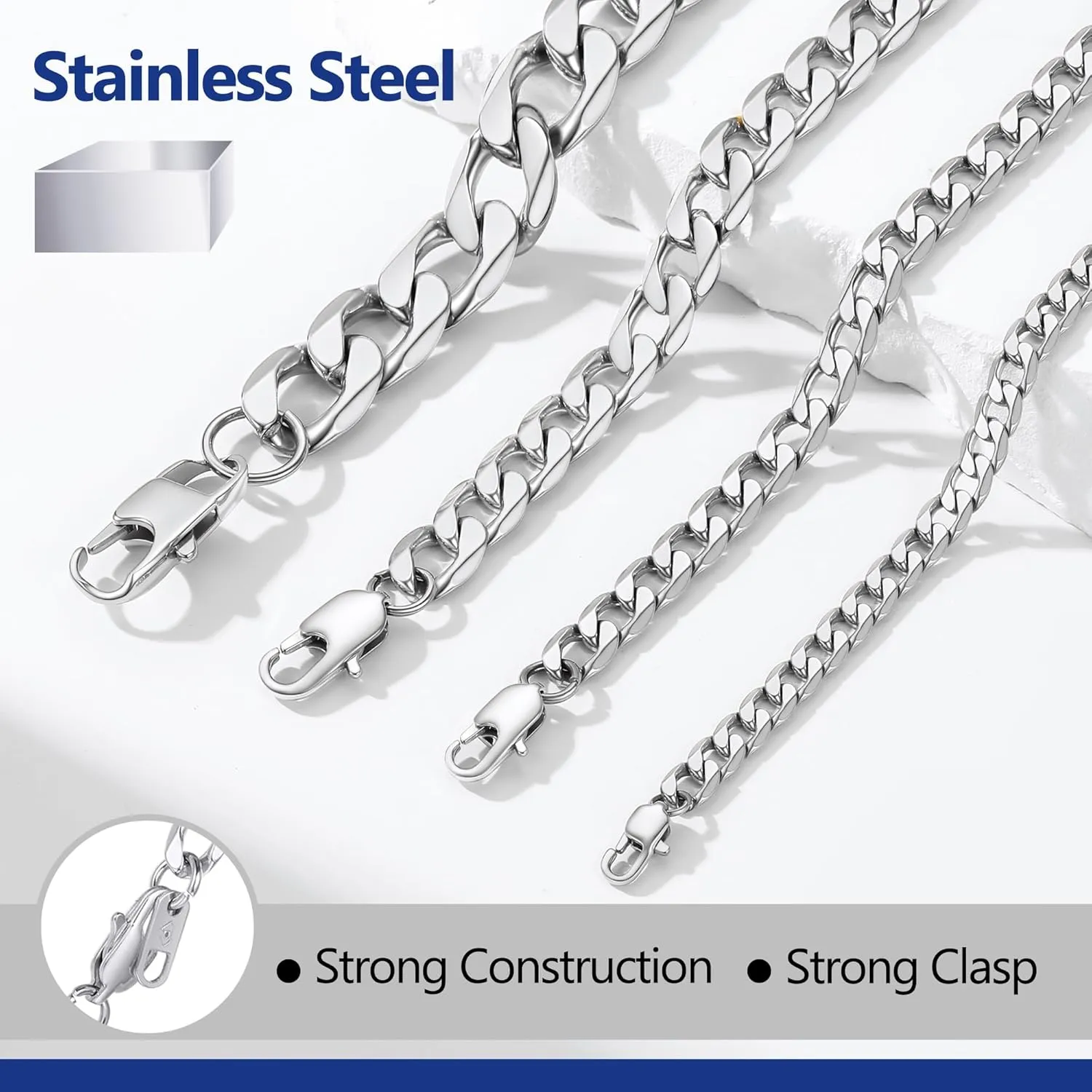 PROSTEEL 316L Stainless Steel Cuban Link Chain Necklaces for Men, Black/18K Gold Plated, Hypoallergenic Jewelry, 4mm-13mm, 14"-30", Come with Box